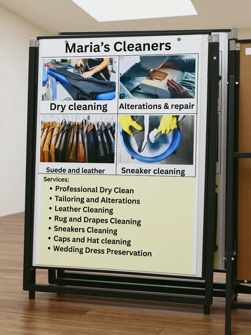 The Maria's Cleaners sandwich board listing services